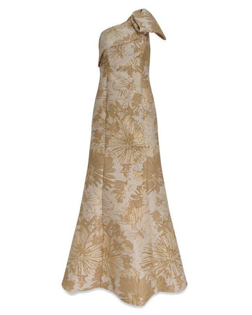 Donna Karan Natural Metallic One-Shoulder Jacquard Mermaid Gown