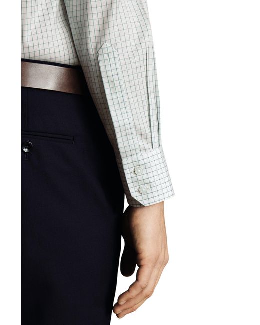 Charles Tyrwhitt White Check Non-iron Twill Cutaway Slim Fit Shirt Single Cuff for men