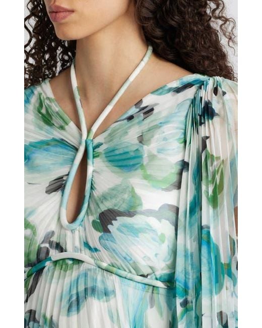 Acler Blue Sandywell Pleated Long Sleeve Maxi Dress