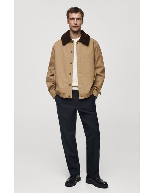 Mango Natural Canvas Insulated Jacket With Faux Shearling Collar for men