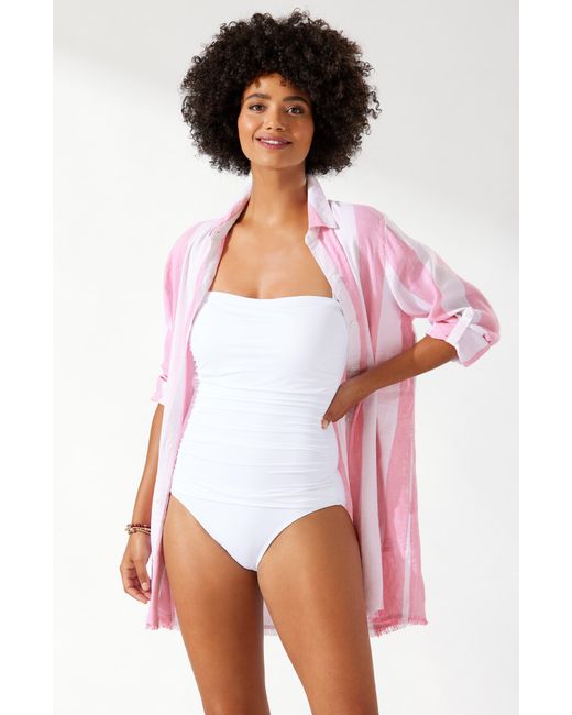 Tommy Bahama Pink Rugby Beach Stripe Cover-up Tunic Shirt