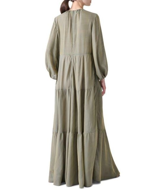 Akris Punto Boho Long Sleeve Tiered Maxi Dress in Green | Lyst