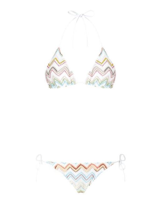 Missoni White Triangle Bikini With 3D Lamé Zig Zag