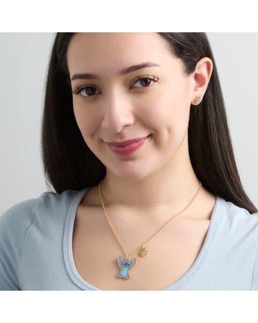 Disney Metallic Jewelry Set With-Tone Fashion Necklace And Palm Leaf Stud Earrings