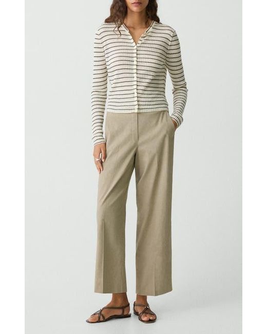 Theory White Stripe Crop Linen Blend Cardigan