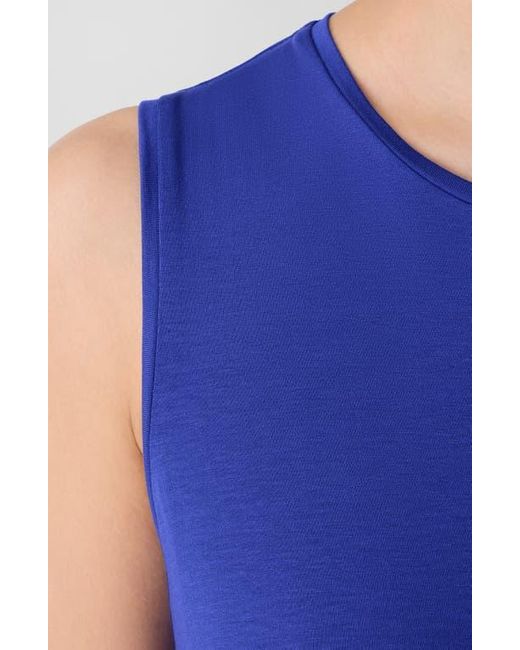 Eileen Fisher Blue Round Neck Oval Stretch Sleeveless Midi Dress