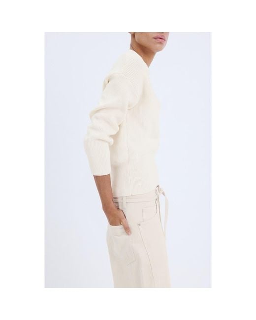 Mango White V-Neck Rib Sweater