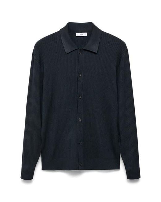 Mango Blue Ribbed Full Button Cardigan for men