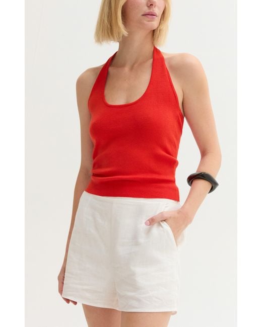 Crescent Red Halter Knit Top