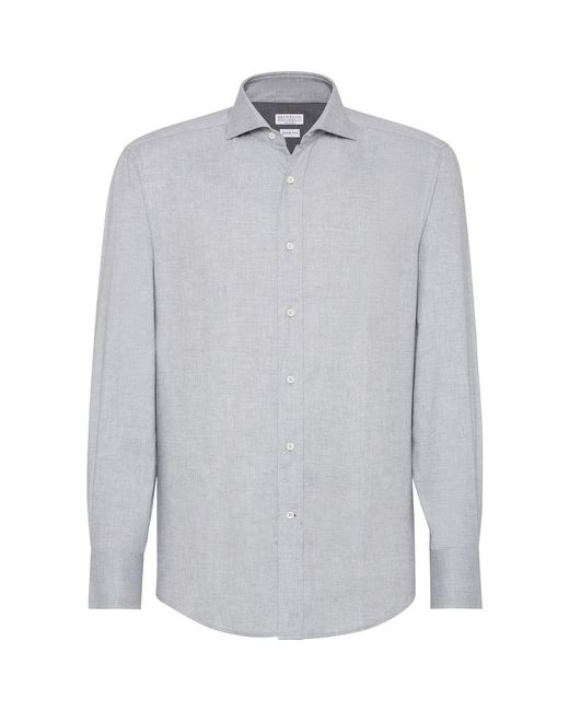 Brunello Cucinelli Gray Flannel Chevron Shirt for men