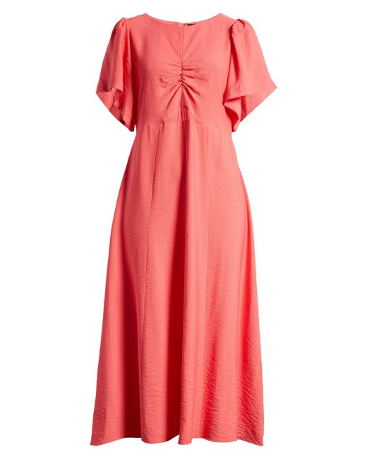 DKNY Red Flutter Sleeve Crinkle Dress