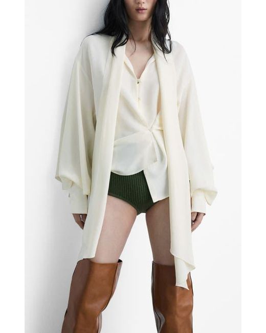 Mango Natural Garden Button-Up Top With Scarf