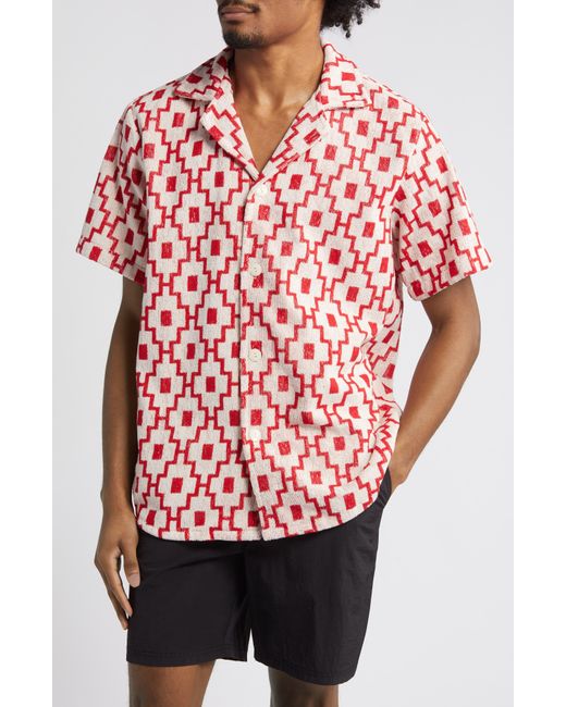 Oas Red Machu Terry Cloth Camp Shirt for men