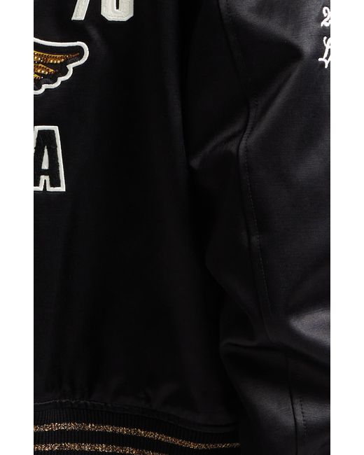 Amiri Black Eagle Embroidered Satin Varsity Jacket for men