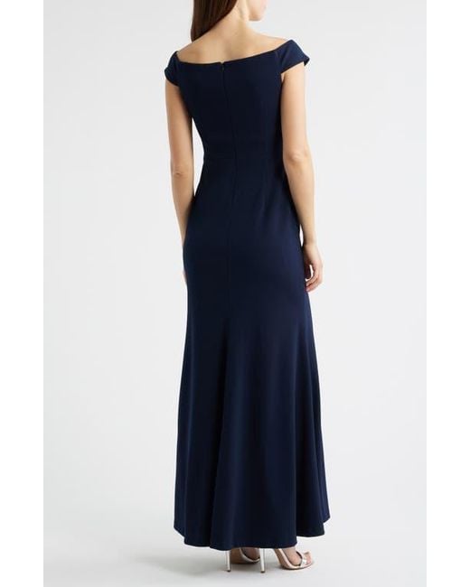 Eliza J Blue Mixed Media Off The Shoulder Gown