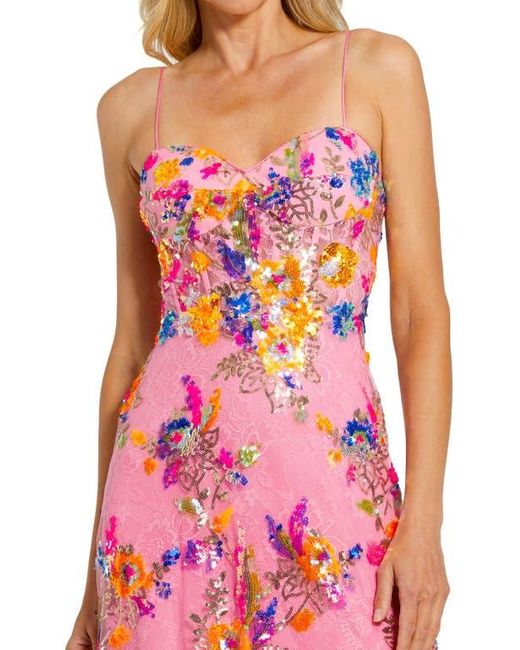 Mac Duggal Red Floral Sequin Lace Gown With Sweetheart Neckline