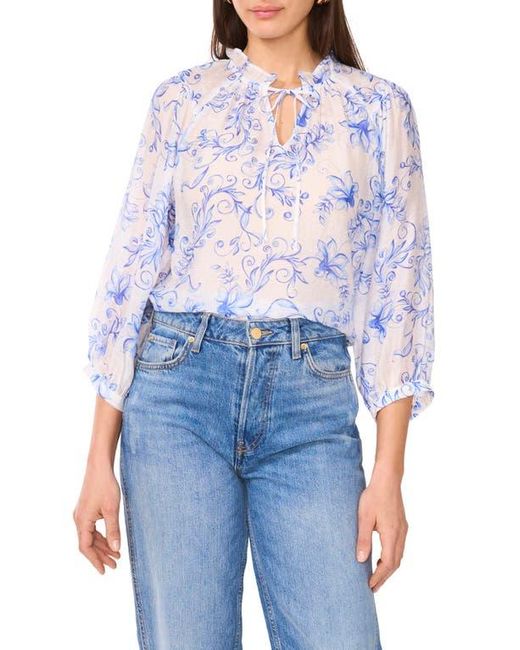 Vince Camuto Blue Floral Print Raglan Sleeve Peasant Top