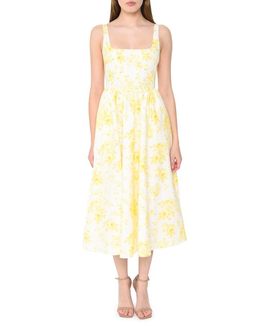 Wayf Yellow Desi Floral Print Sleeveless Stretch Cotton Maxi Dress