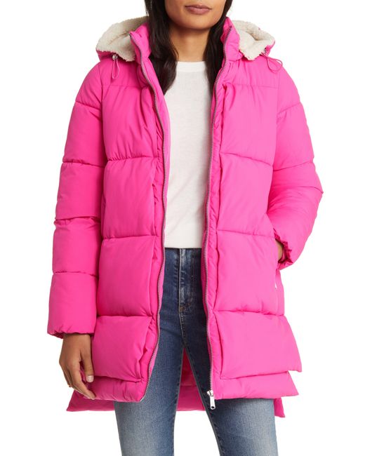 Sam Edelman Pink Puffer Jacket With Removable Faux Shearling Trim