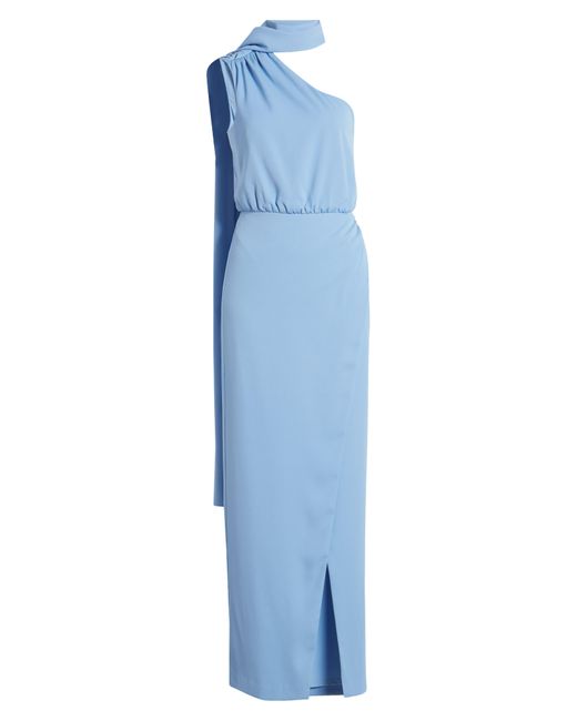 Black Halo Blue Fantasia Neck Scarf One-shoulder Column Gown