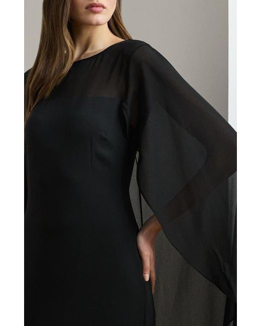 Ralph Lauren Black Semisheer Capelet Georgette Gown