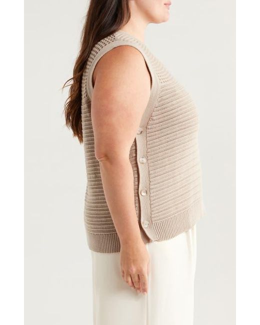 Halogen® Natural Open Stitch Side-Button Cotton Sweater Tank