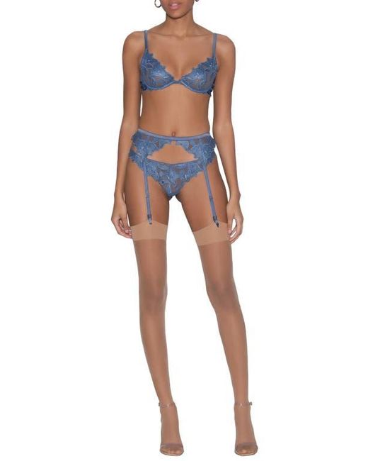 Fleur du Mal Blue Lily Embroidered Hipster Thong