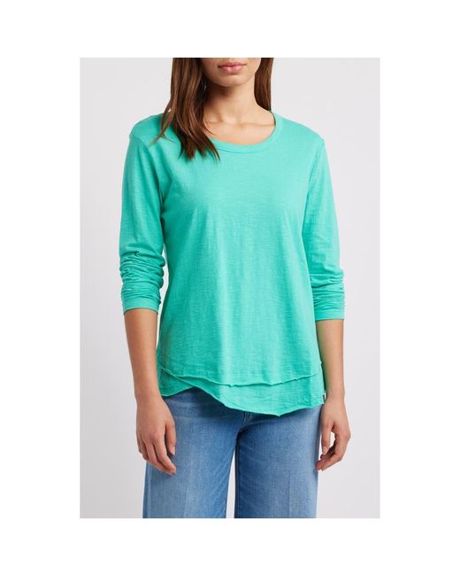 Apny Green Layered Hem Cotton Slub Top