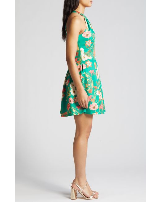 Vince Camuto Green Floral Print Pleated Sleeveless Dress