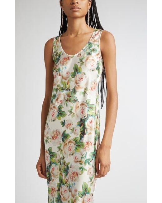 Simone Rocha Metallic Floral Print Scoop Neck Satin Dress