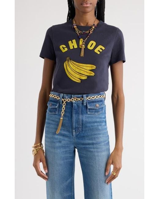 Chloé Banana Graphic T-Shirt in Blue | Lyst