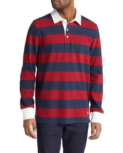 Brooks Brothers Cotton Rugby Stripe Long Sleeve Polo in Navy/ Red (Red