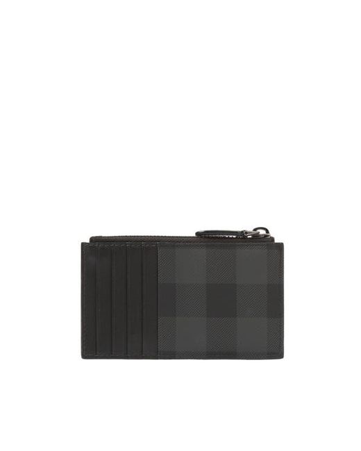 Burberry Black Check Zip Card Case for men