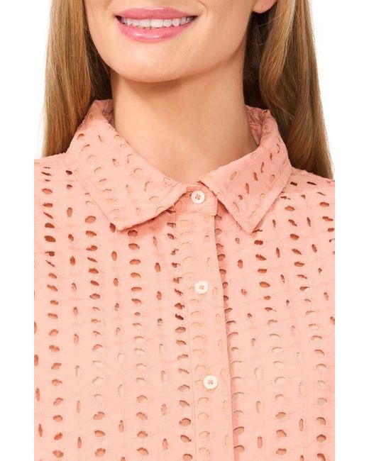 Cece Blue Eyelet Embroidered Cotton Button-Up Shirt