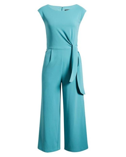 Tahari Blue Side Knot Scuba Crepe Jumpsuit
