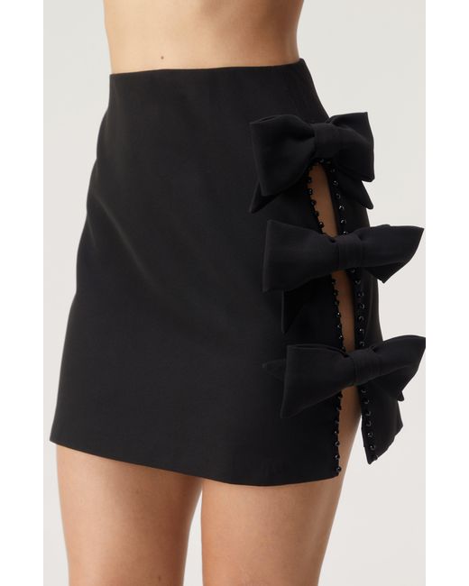 Nasty Gal Black Beaded Bow Cutout Miniskirt