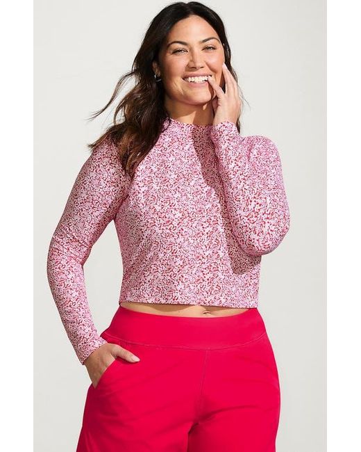 Lands' End Red Plus Size Long Sleeve Cropped Upf 50 Rash Guard
