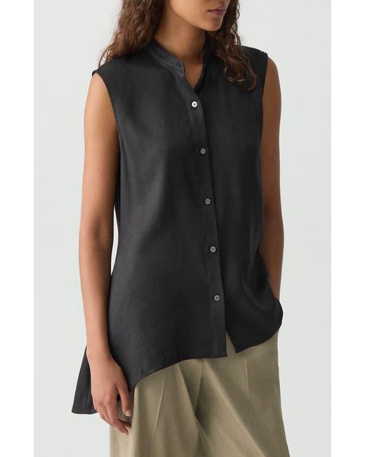 Theory Black Asymmetric Drape Sleeveless Top