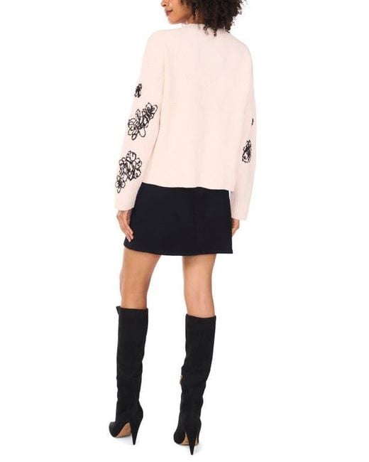 Vince Camuto Black Embroidered Crewneck Sweater