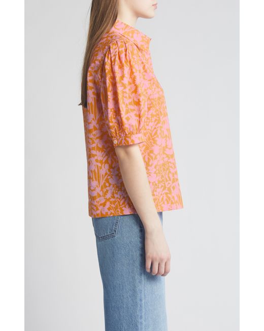 Liberty Orange Floral Puff Sleeve Cotton Shirt