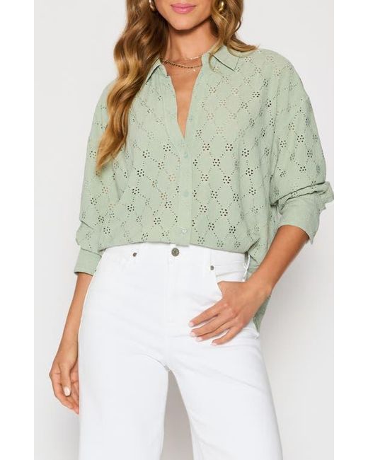 Vici Collection Green Amber Eyelet Crepe Button-Up Shirt