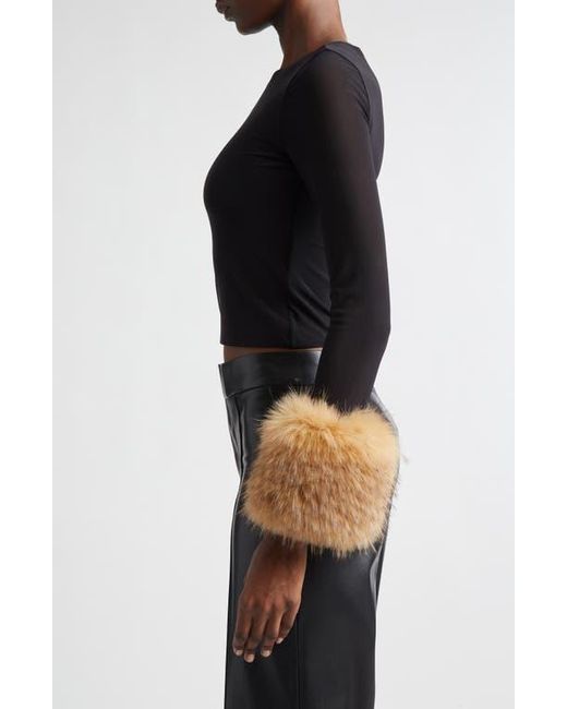 Alice + Olivia Black Delaina Faux Fur Cuff Mesh Crop Top