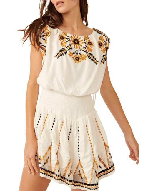 Free People Natural Catalina Embroidered Tie Back Romper