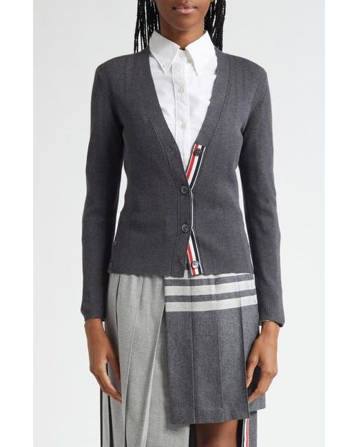 Thom Browne Black Pointelle Stitch Wool & Silk Cardigan