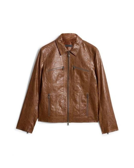 John Varvatos Brown Crinkled Leather Jacket for men
