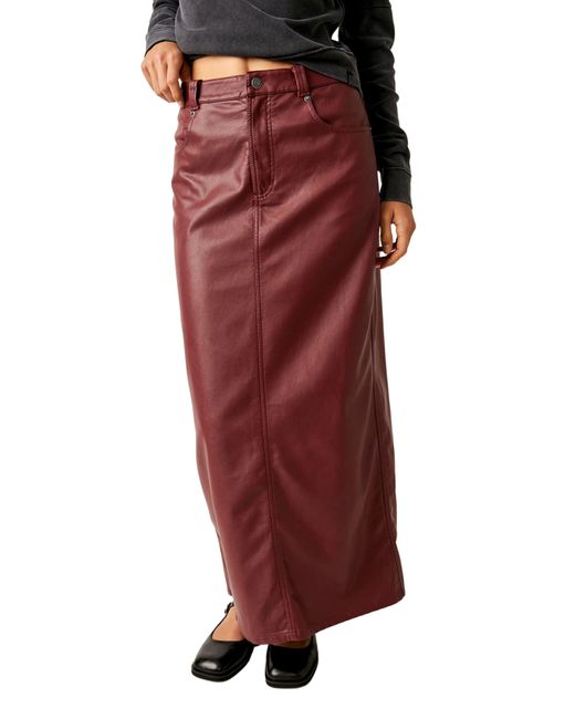 Free People Red City Slicker Faux Leather Maxi Skirt