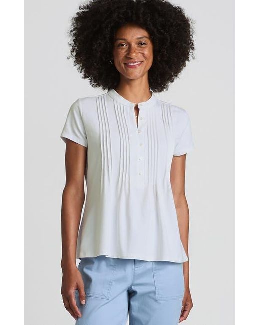 Lands' End White Short Sleeve Lightweight Jersey Button Pintuck Top