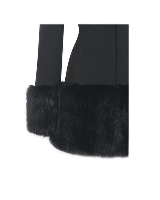 Miss Circle Black Wenona Faux Fur Trimmed V-Neck Mini Blazer Dress