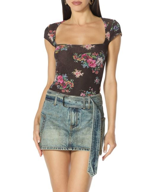 AFRM Blue Square Neck Cap Sleeve Top