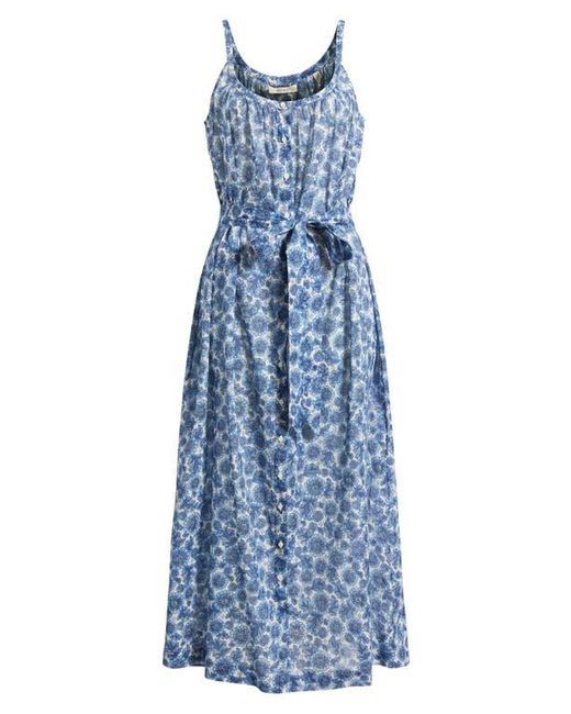 Doen Blue Nevita Belted Organic Cotton Voile Midi Dress
